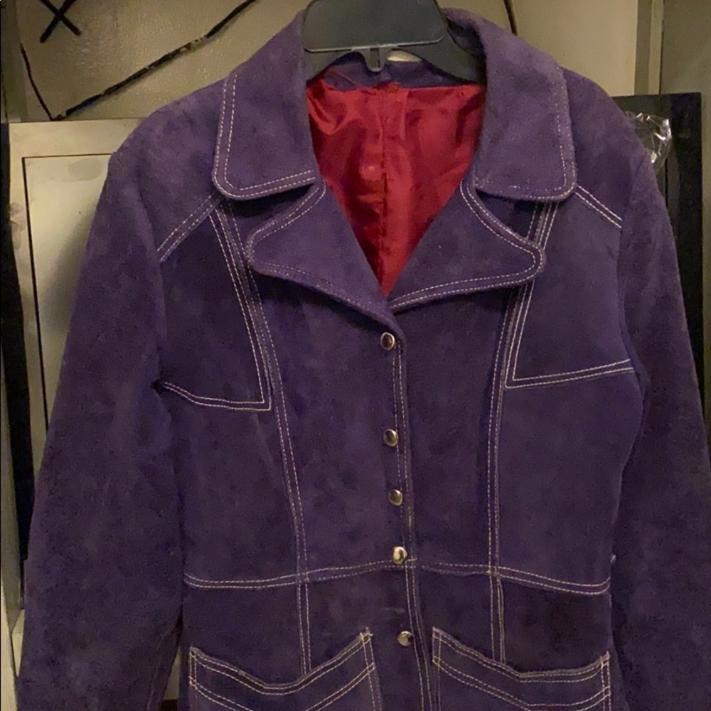Wmns Blue stitched leather jacket